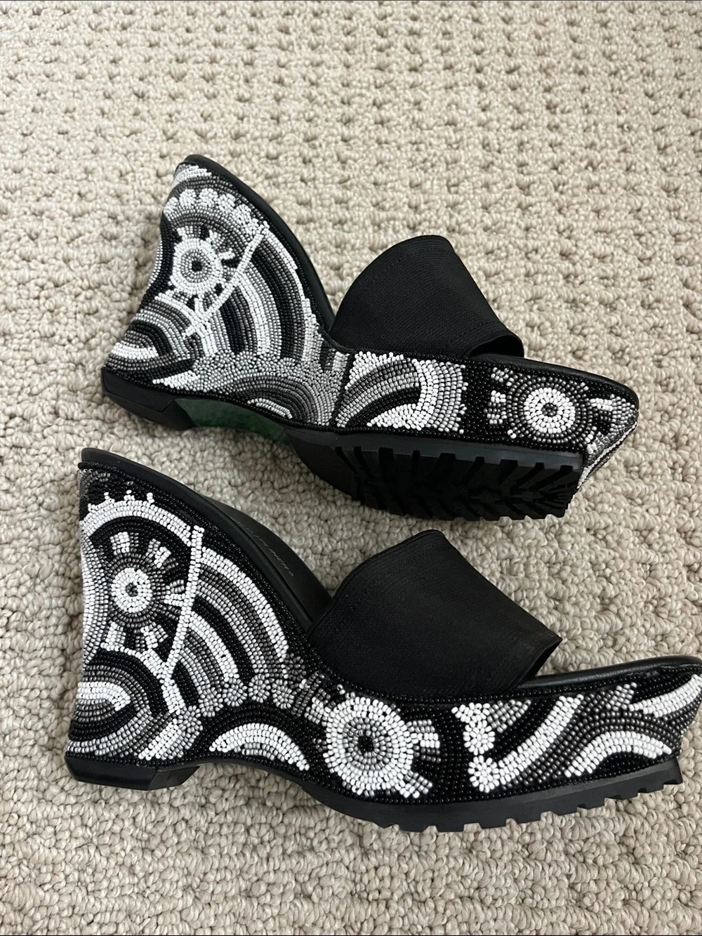 Donald J. Pliner Black Beaded Embellished Wedge Sandals